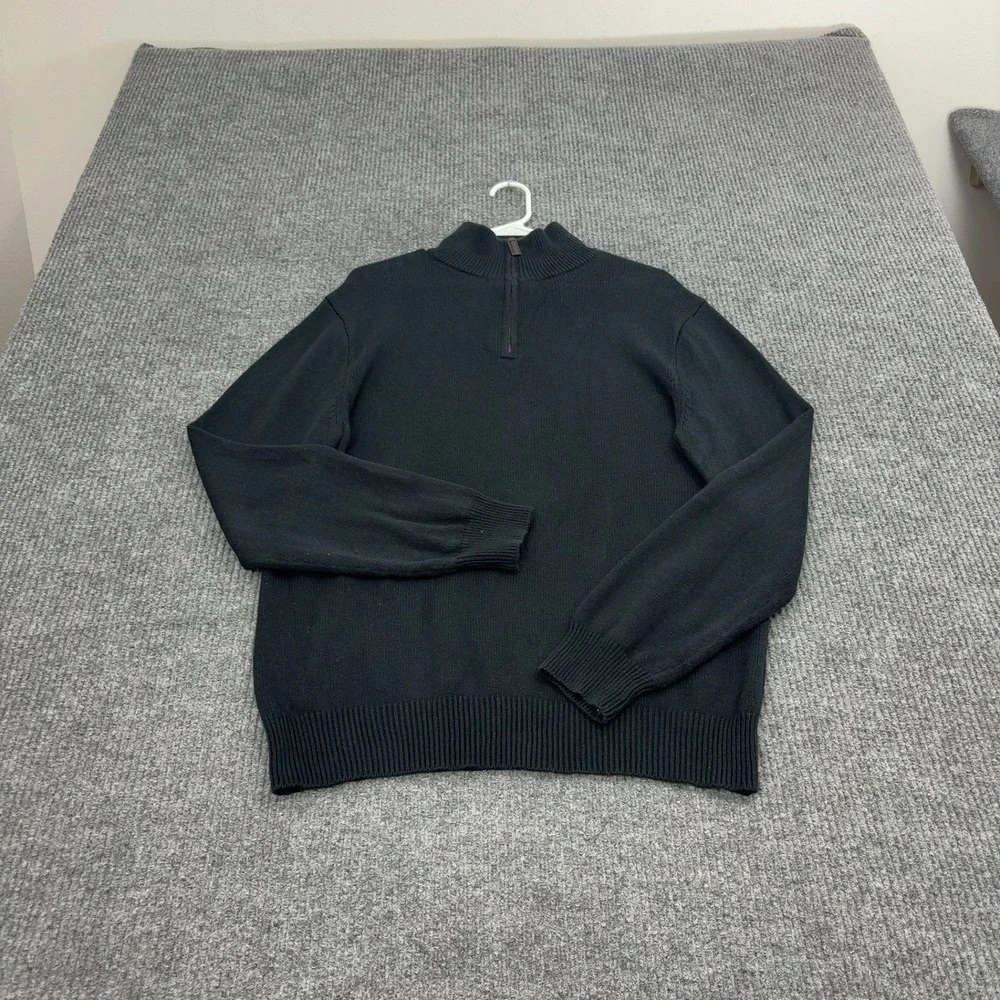 J Crew Sweater Mens M Black Cotton Cashmere Quarter Zip Mock Neck Classic